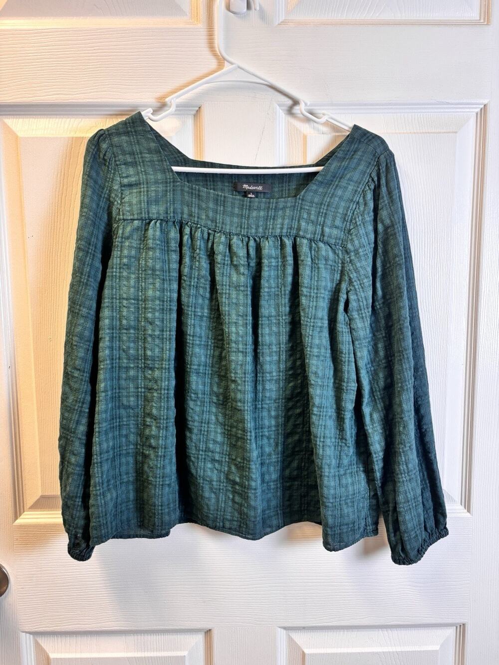 Madewell Women Green 3/4 Sleeve Blouse L